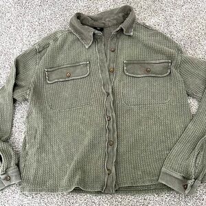 Art Class Thermal Knot Olive Green Button-Up Shirt Size Large